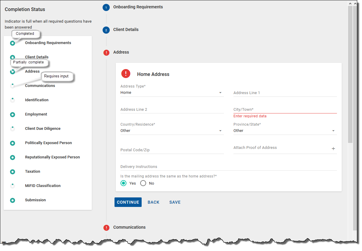 Completion status for Process Management forms