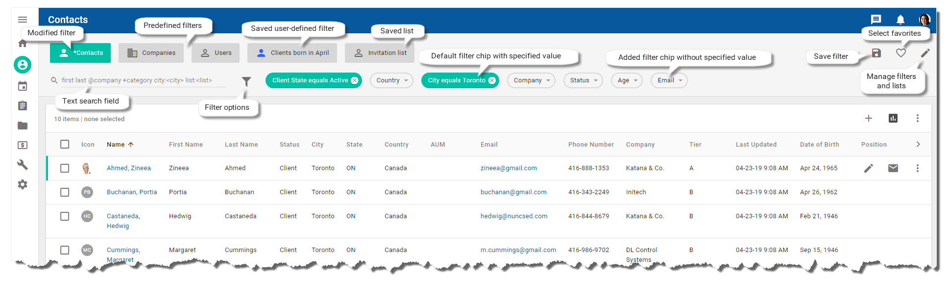 Search and filter functionality