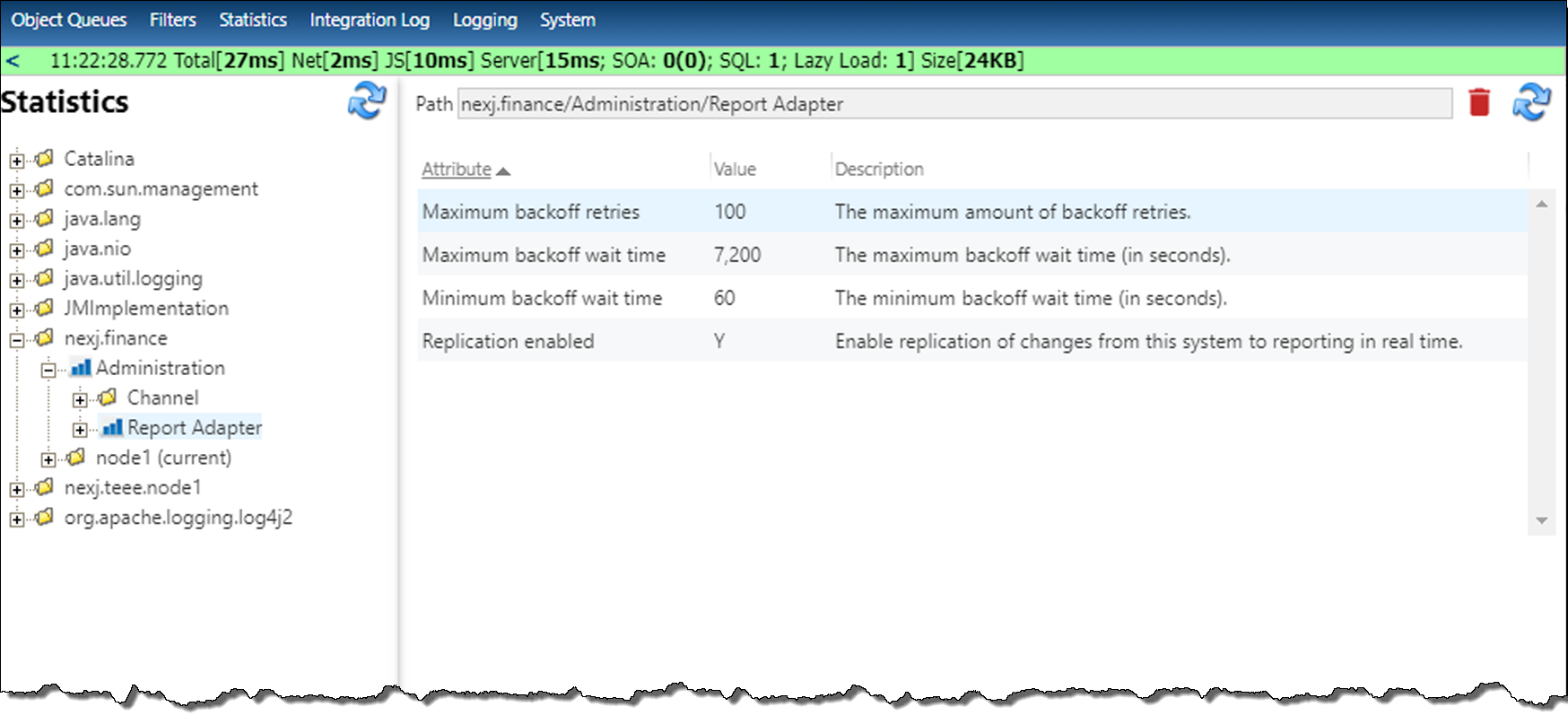 Exponential backoff and retry settings for the Report Adapter