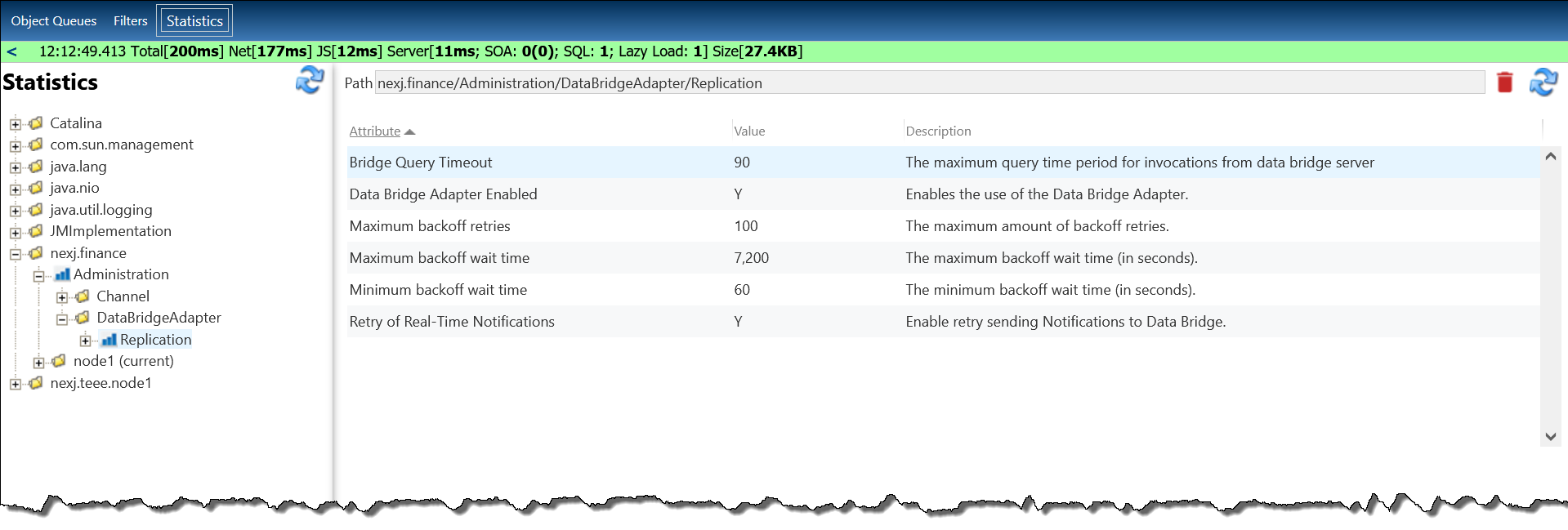 NexJ CRM System Admin Console Statistics page