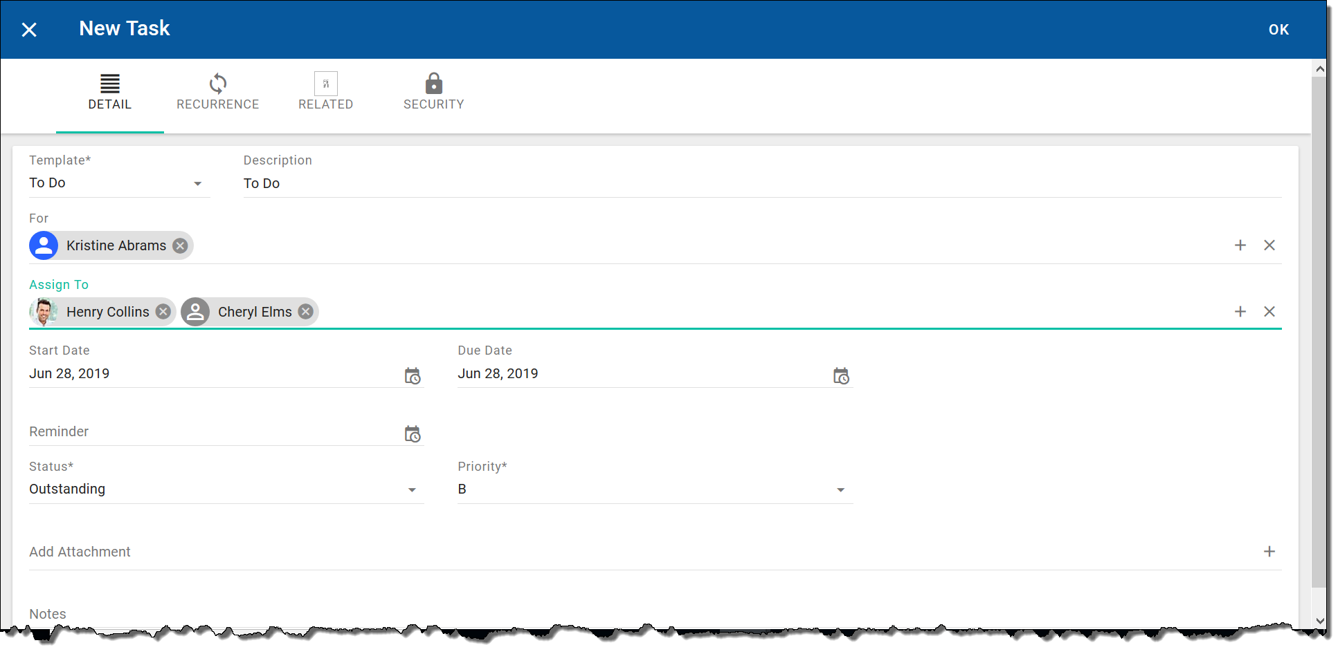 New Task dialog