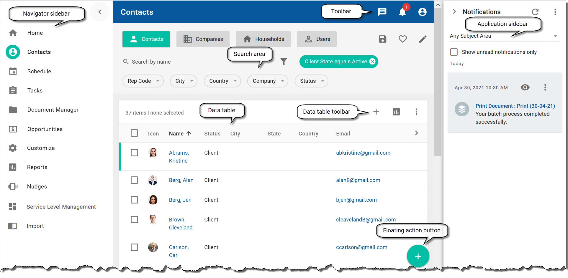 Application workspace example