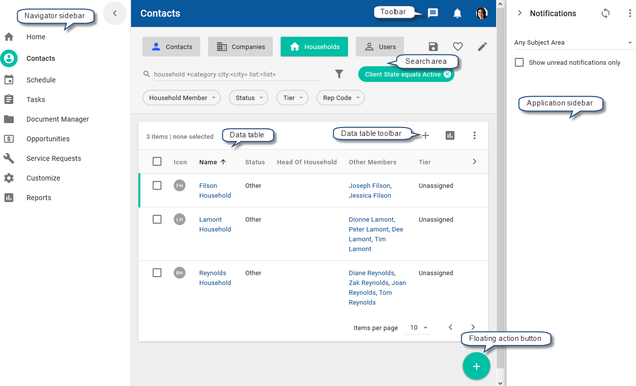 Application workspace example