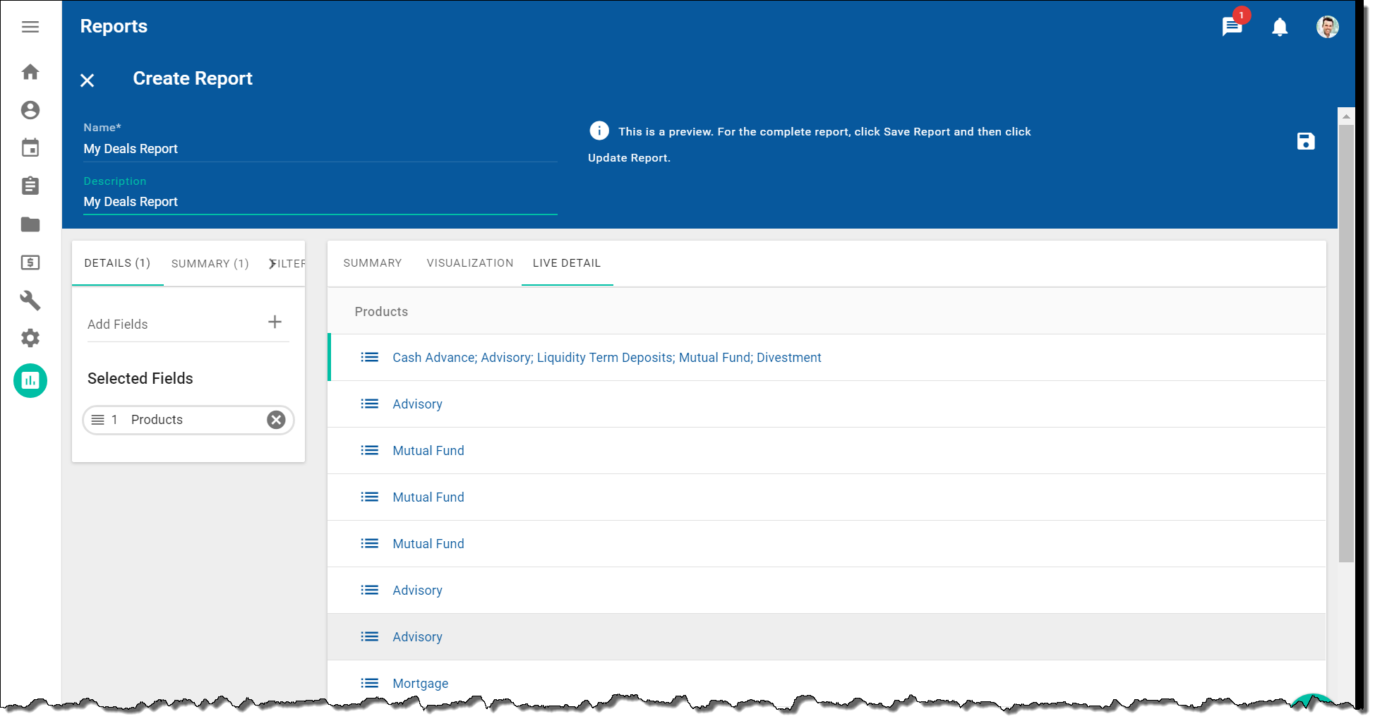 Collections in the Live Detail tab example