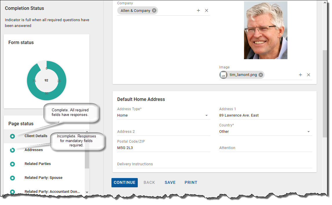 Completion status for Process Management forms