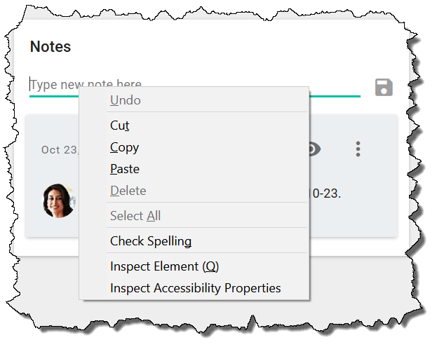Right-click menu for notes