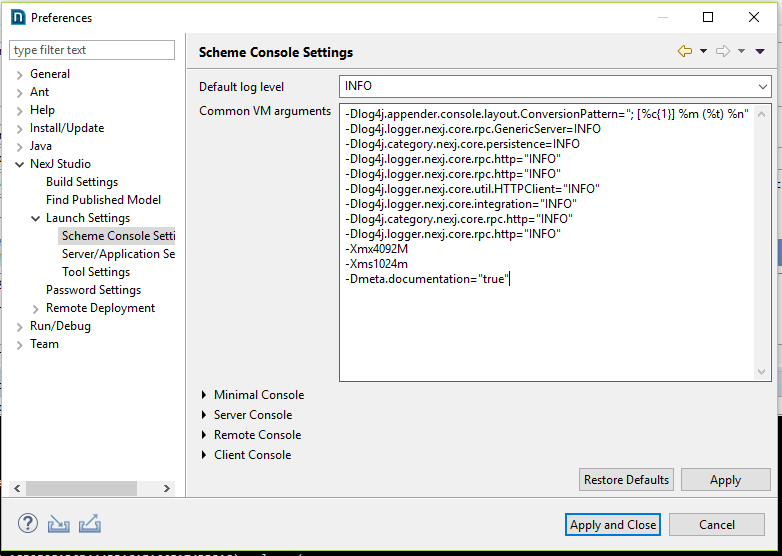 Scheme Console Settings dialog