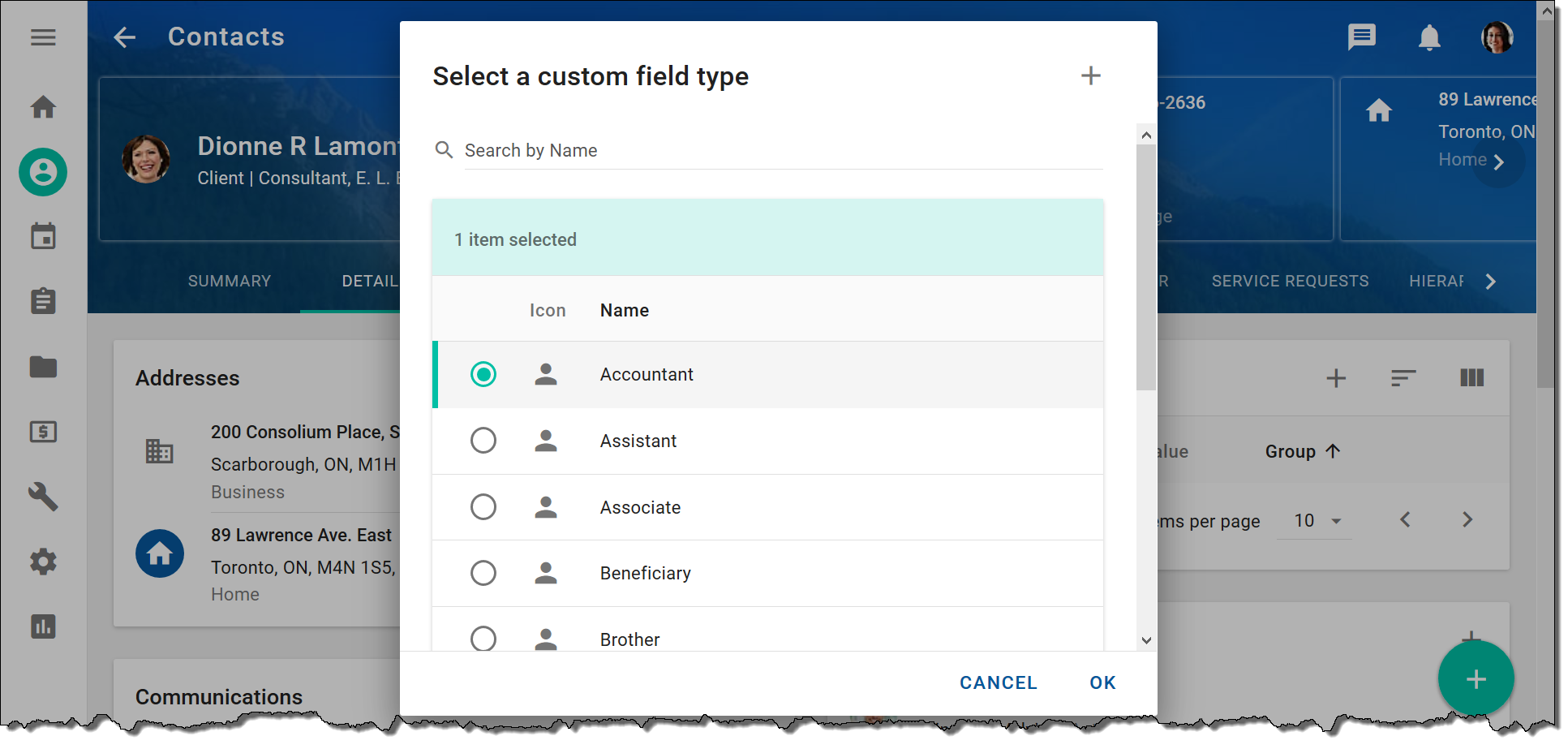 Single selection dialog example