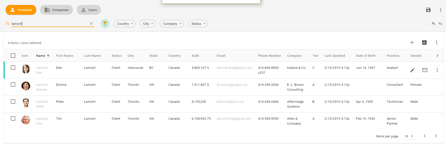 Portlet example showing data table