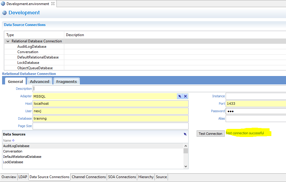 Testing relational database connection