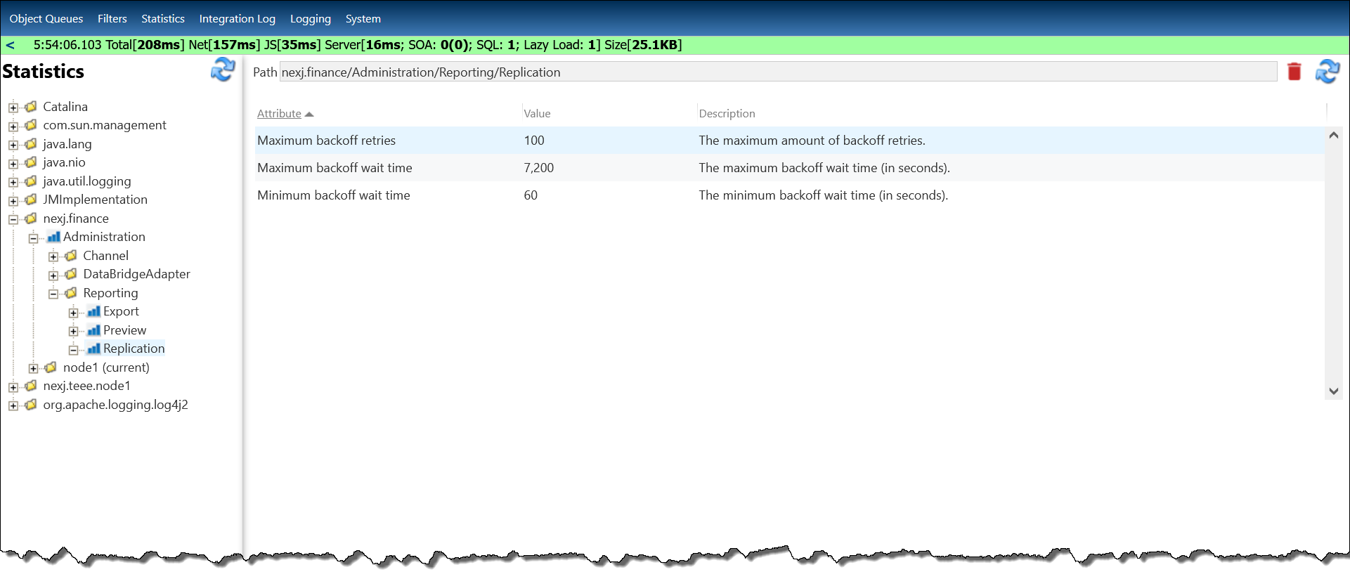 Exponential backoff and retry settings for Reporting-only side queues