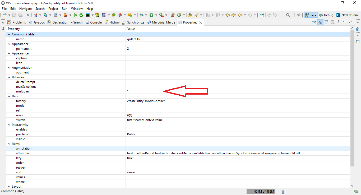 Table view multiplier property for tables