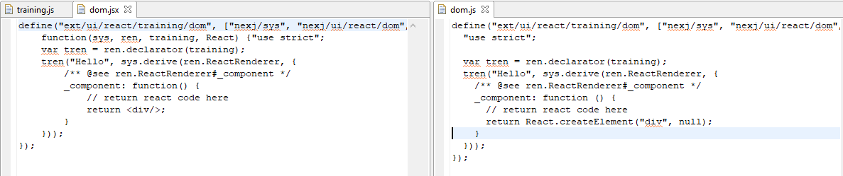 dom.js and dom.jsx files side-by-side