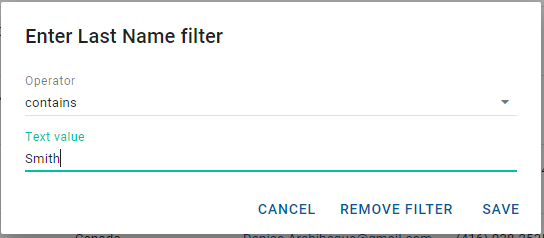 Enter Last name filter dialog