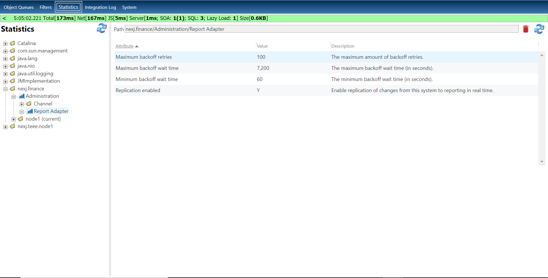 Exponential backoff and retry settings for the Report Adapter