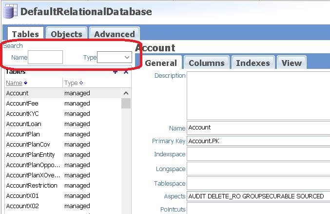 Searching for data source tables