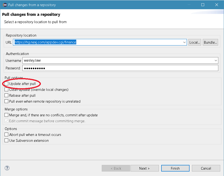 Pulling changes from a repository