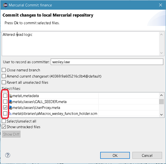 Committing changes to local Mercurial repository