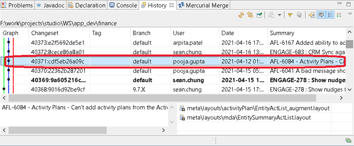 Identifying the changeset for export