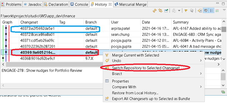 Changing revisions to the parent example