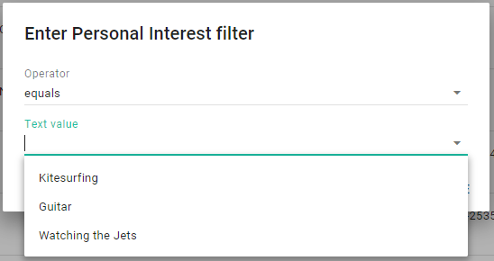 Personal Interest filter dialog