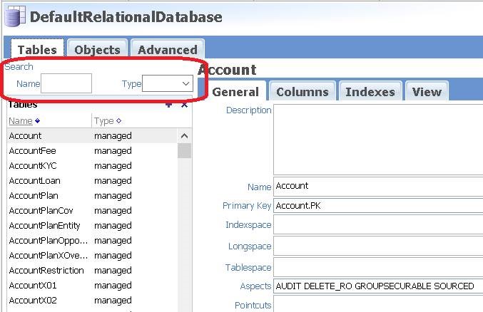 Searching for data source tables