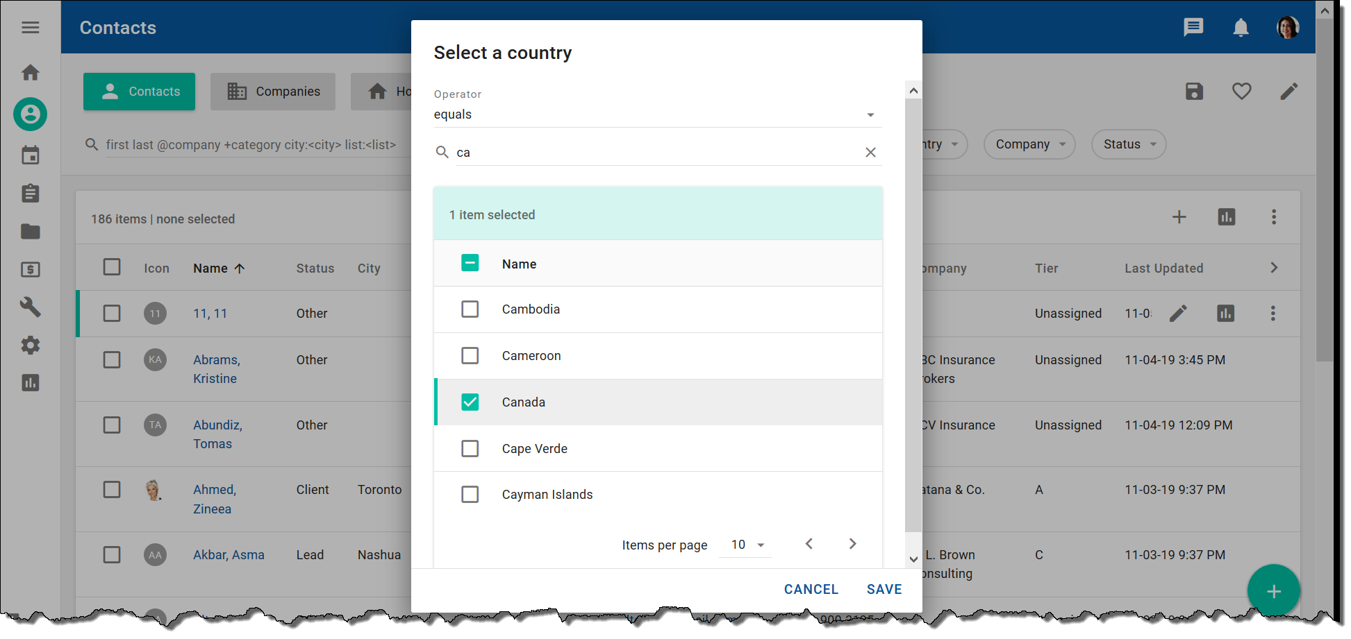 Selecting a country