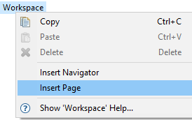 Insert page to a workspace in Outline view