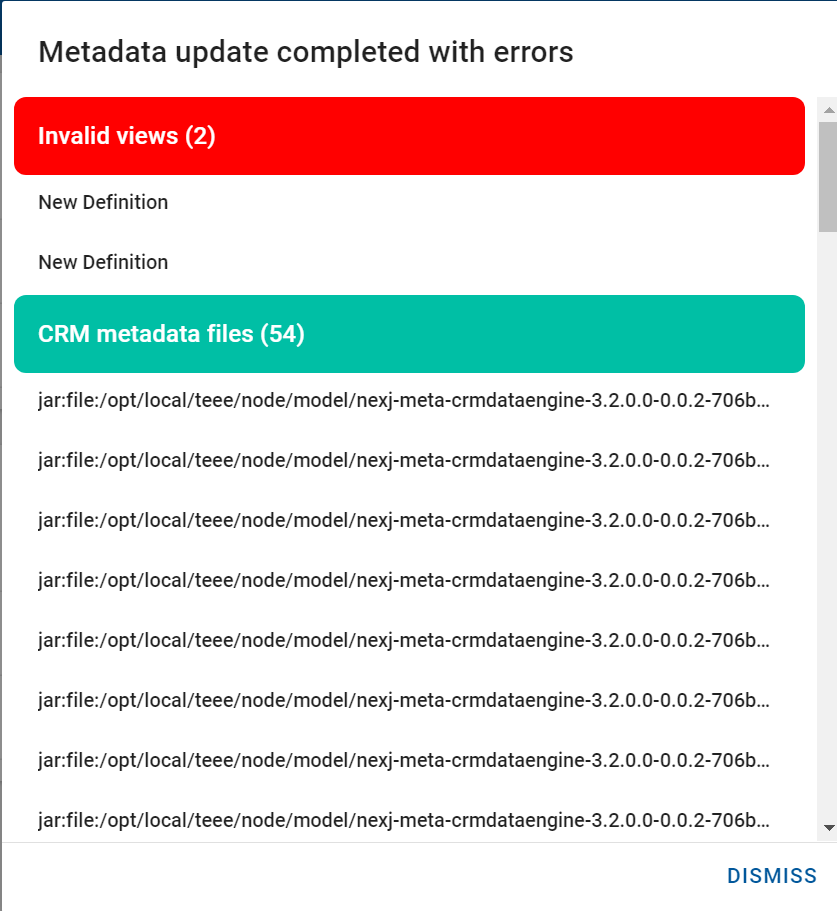 Metadata update completed with errors dialog
