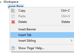 Insert a tab to a workspace in Outline view