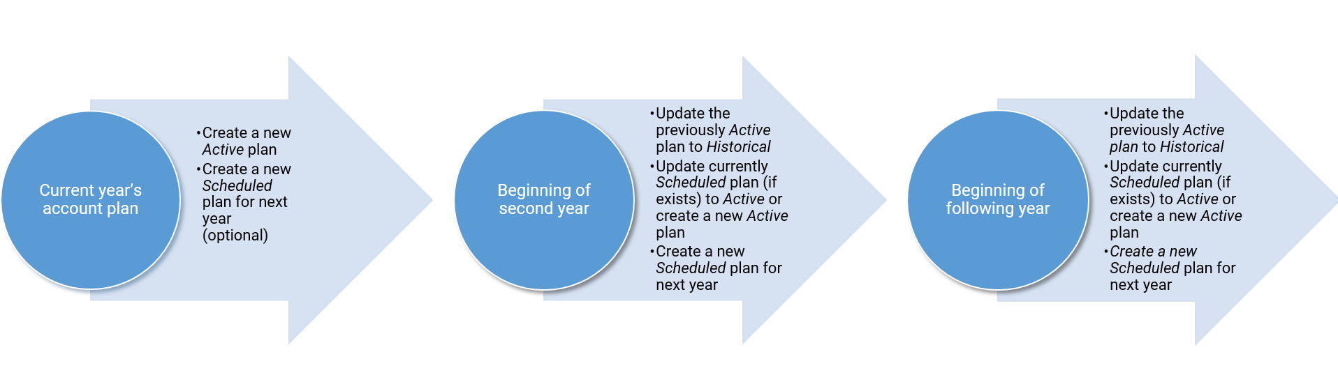 Managing the life cycle of a company's account plans