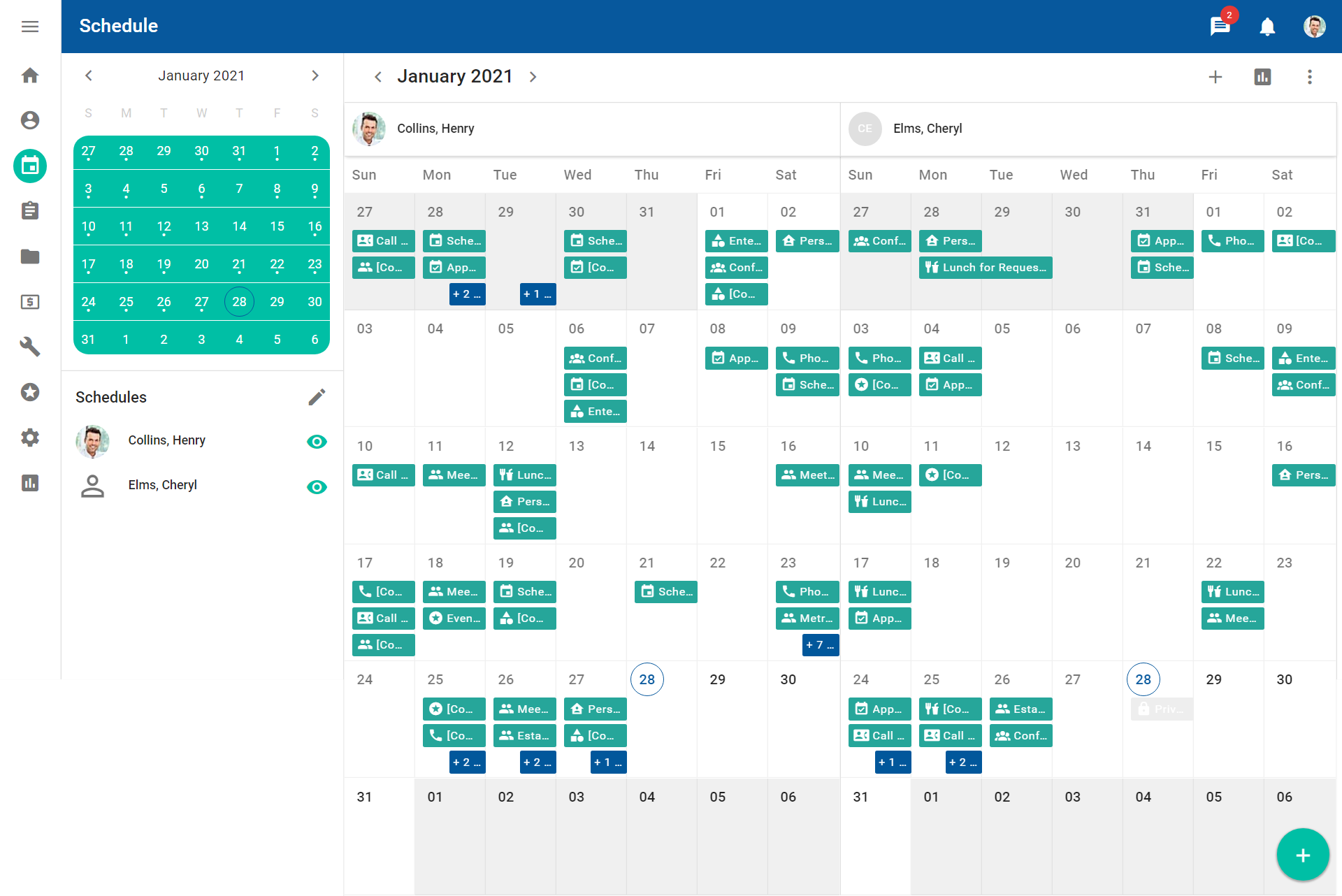 Calendars example with multiple schedule items in time slots