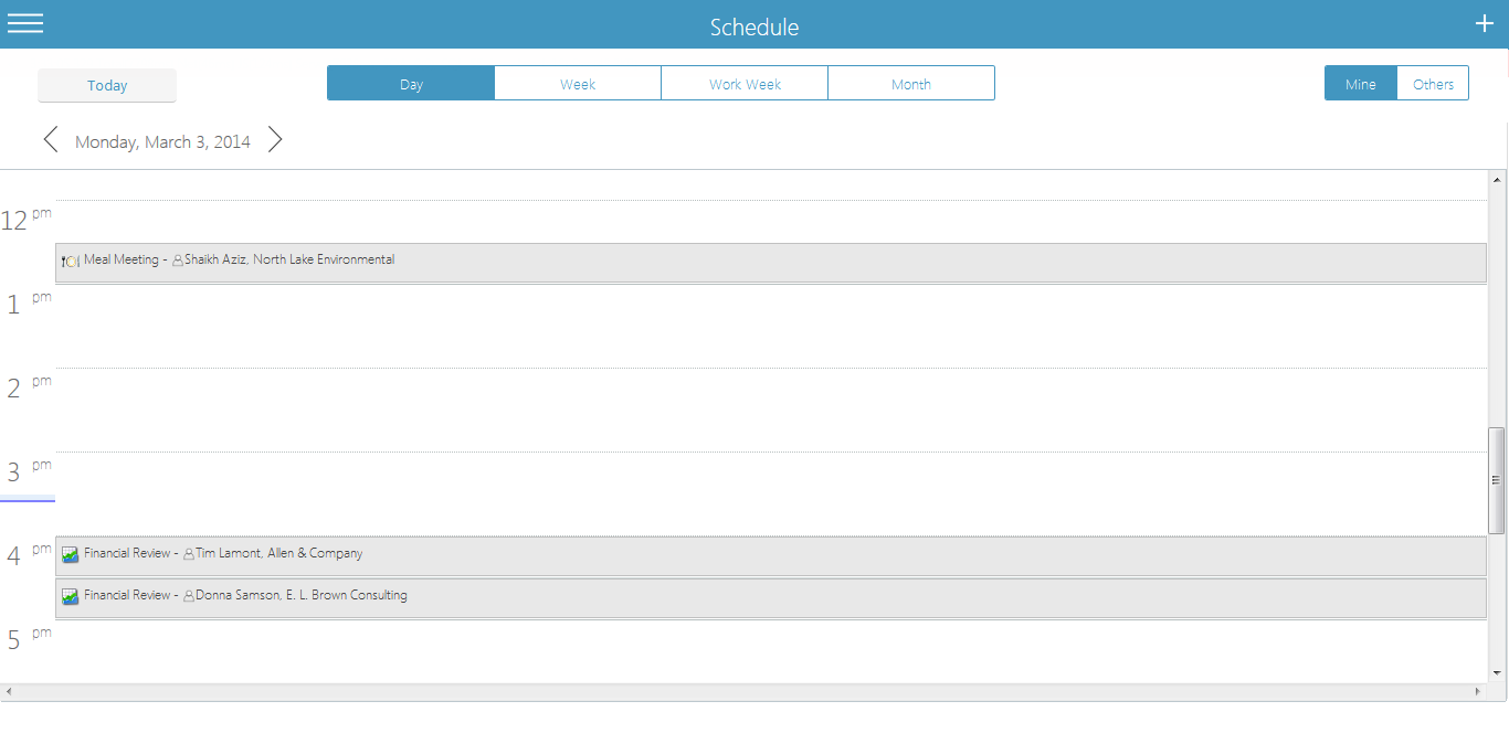 Example of the My schedule with Day view selected